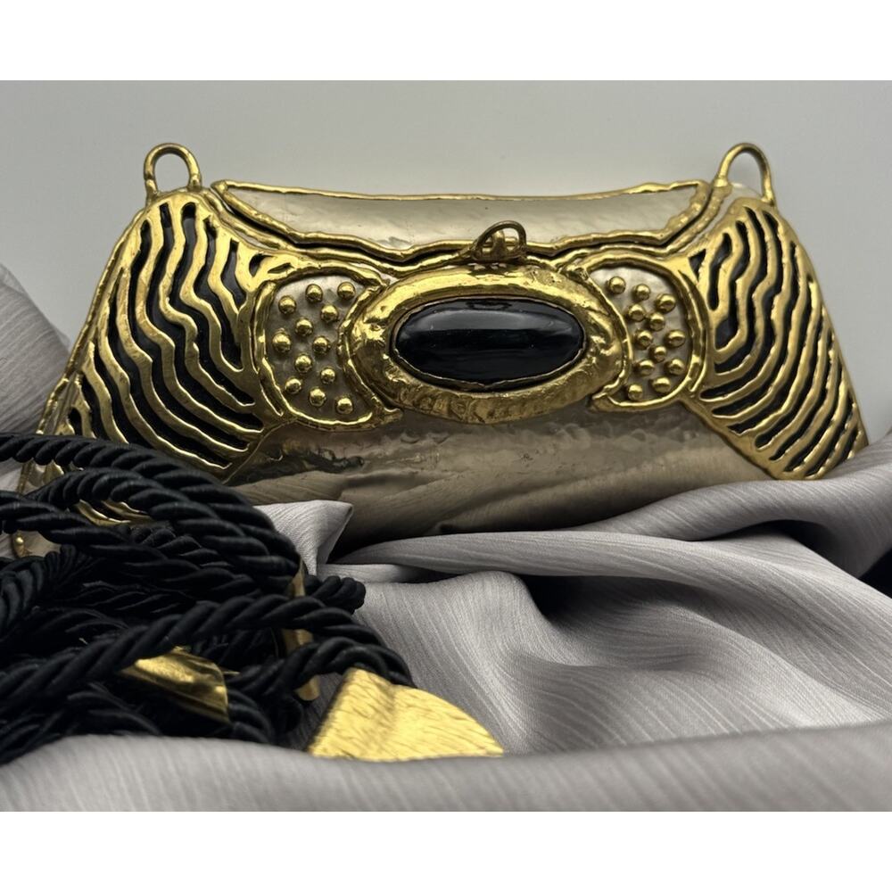 Vtg Exart Handmade Signed Handbag Metal Cabochon Stone Shoulder Purse